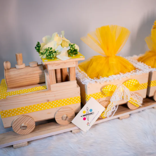 Yellow Neutral Theme Pinewood Train Hamper