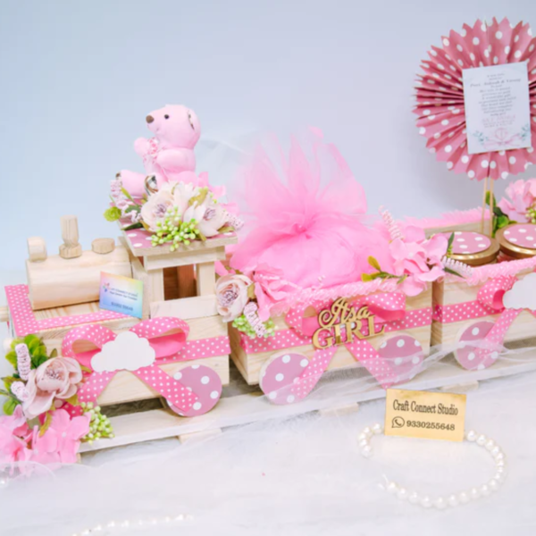 Baby Girl Theme Pinewood Train Hamper