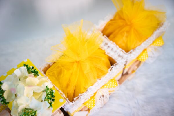 Yellow Neutral Theme Pinewood Train Hamper - Image 3