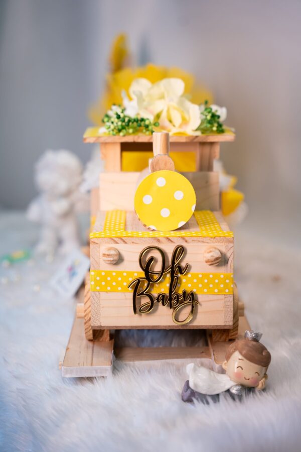 Yellow Neutral Theme Pinewood Train Hamper - Image 2