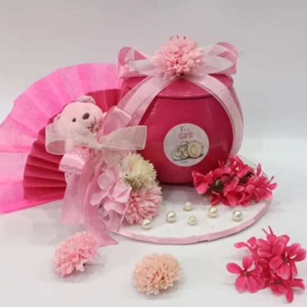 Pink Metal Jar Teddy Theme Hamper