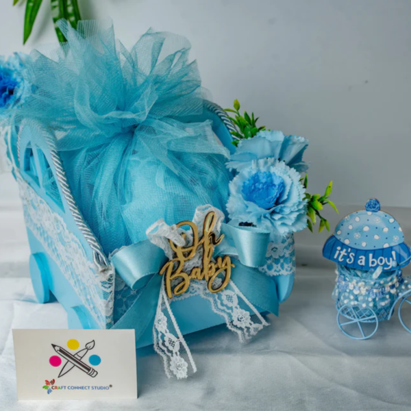 Baby Blue Pinewood Cart Hamper