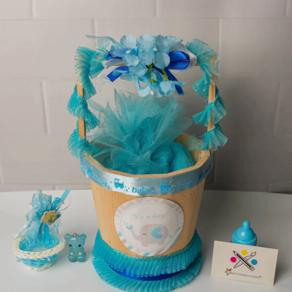 Baby Announcement Pinewood Bucket Hamper