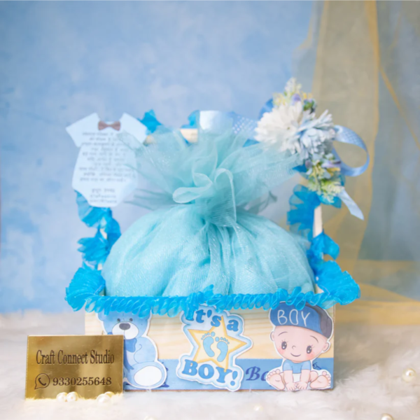 Blue Teddy Theme Pinewood Tray Hamper