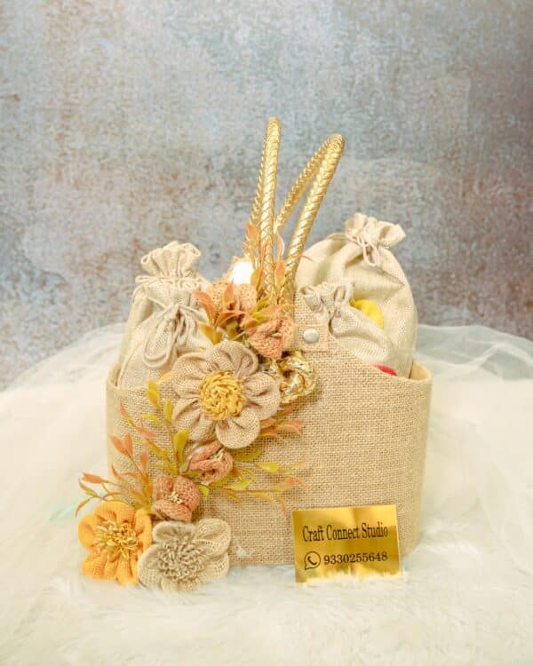 Jute Bag with Jute Potlis for Diwali - Image 2