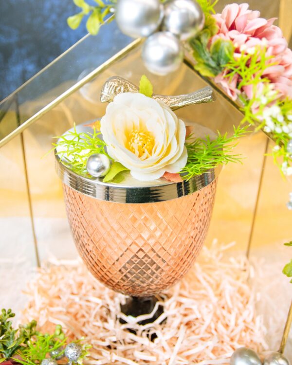 Glass Bowl With Metal Brass Hut Hamper - Image 5