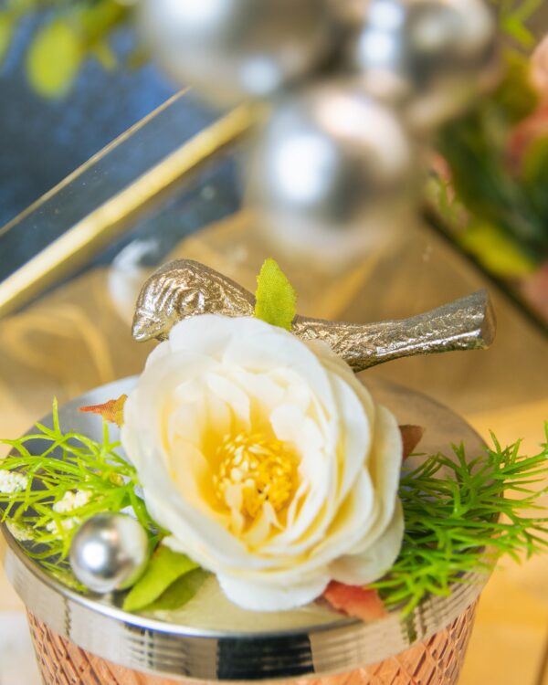 Glass Bowl With Metal Brass Hut Hamper - Image 2