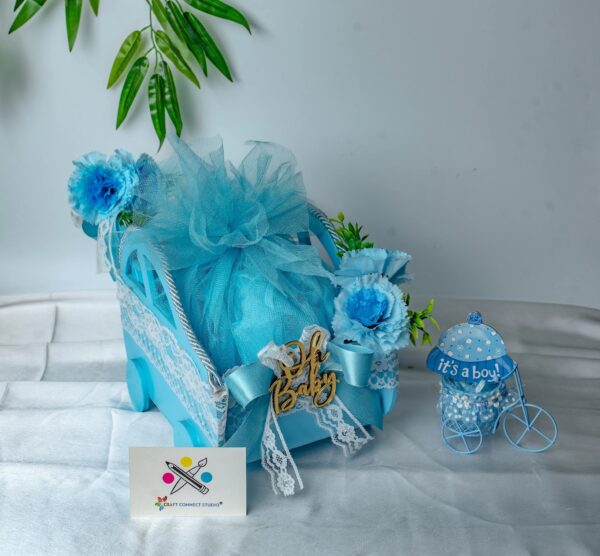 Baby Blue Pinewood Cart Hamper - Image 2