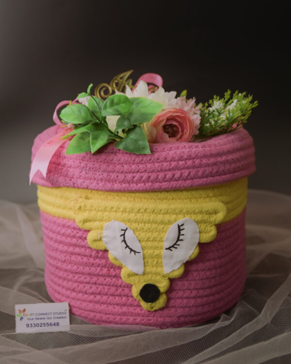 Pink Cotton Rope Fox Design Basket