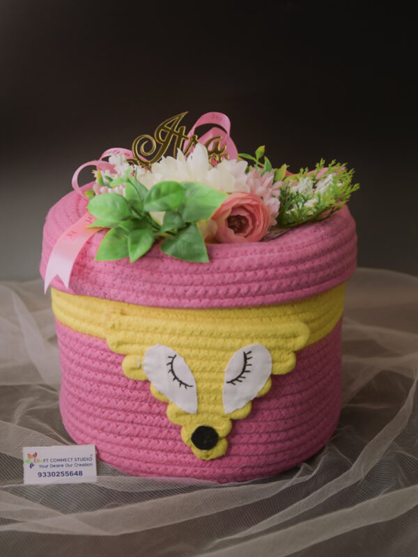 Pink Cotton Rope Fox Design Basket - Image 2