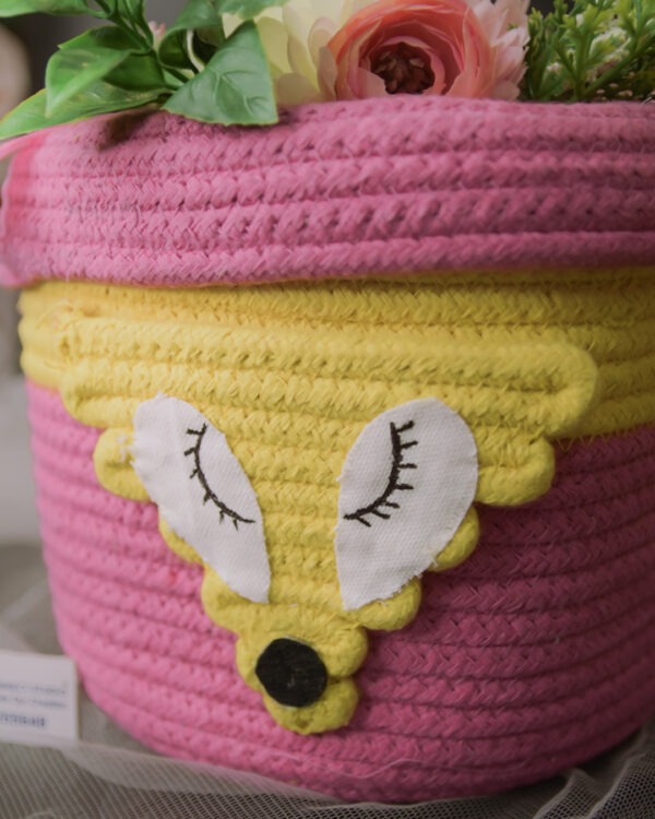 Pink Cotton Rope Fox Design Basket - Image 5