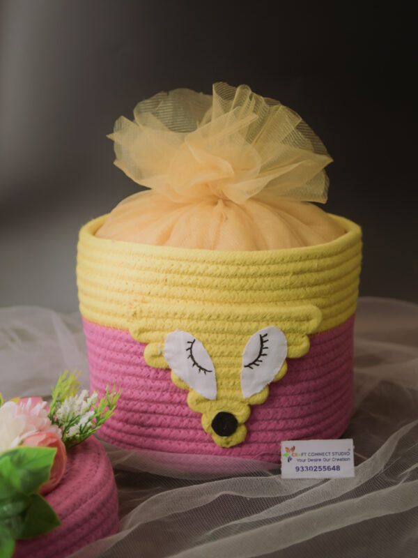 Pink Cotton Rope Fox Design Basket - Image 6