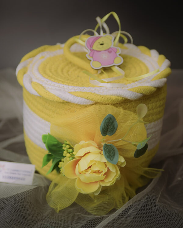 Yellow Cotton Rope Basket with Lid - Image 4