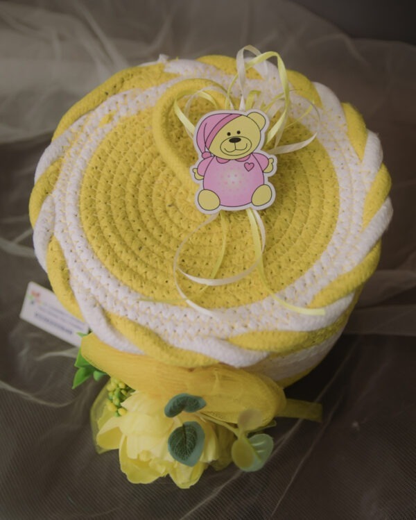 Yellow Cotton Rope Basket with Lid - Image 3