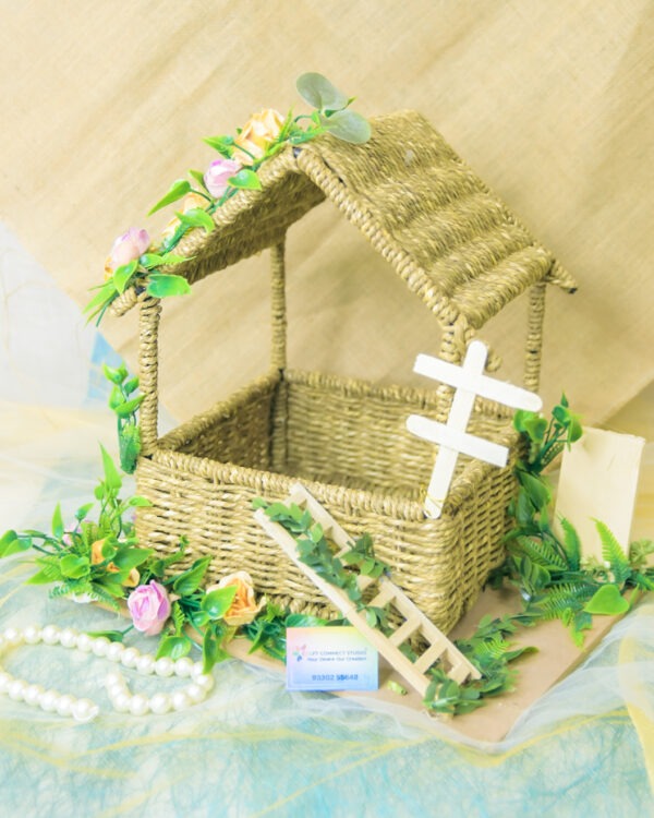 Metal Jute House Hamper on MDF Base