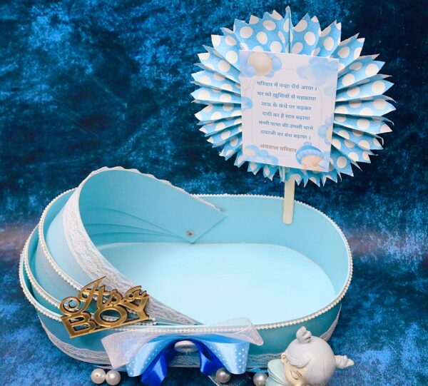 Light Blue Cardboard Pram Hamper - Image 4