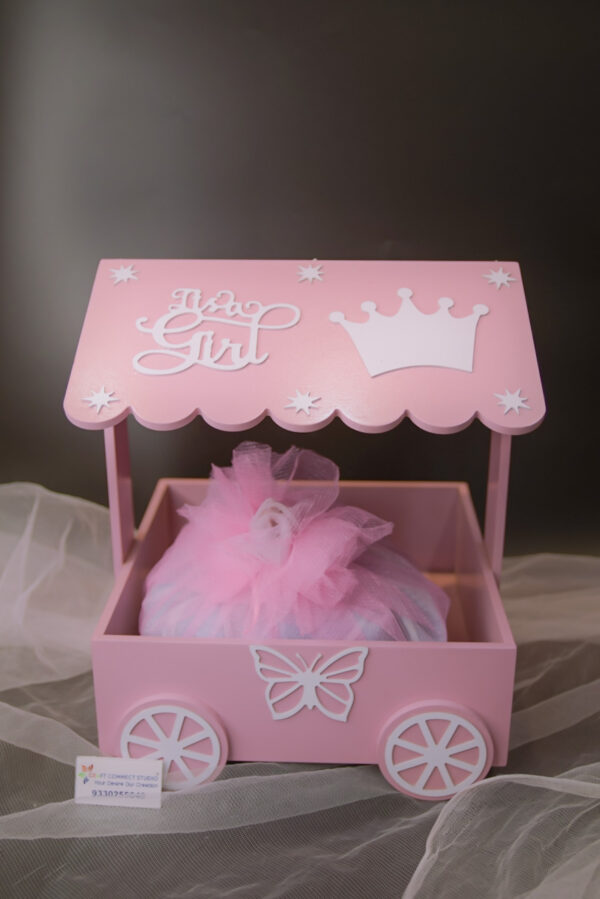 MDF Pink Painted Cart Hamper - Image 4