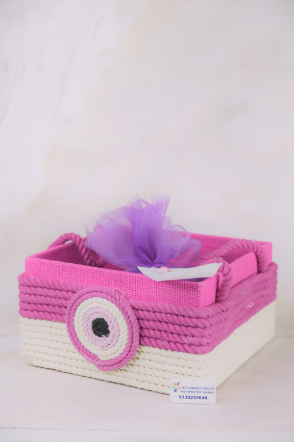 Cotton Rope Evil Eye Pink Basket