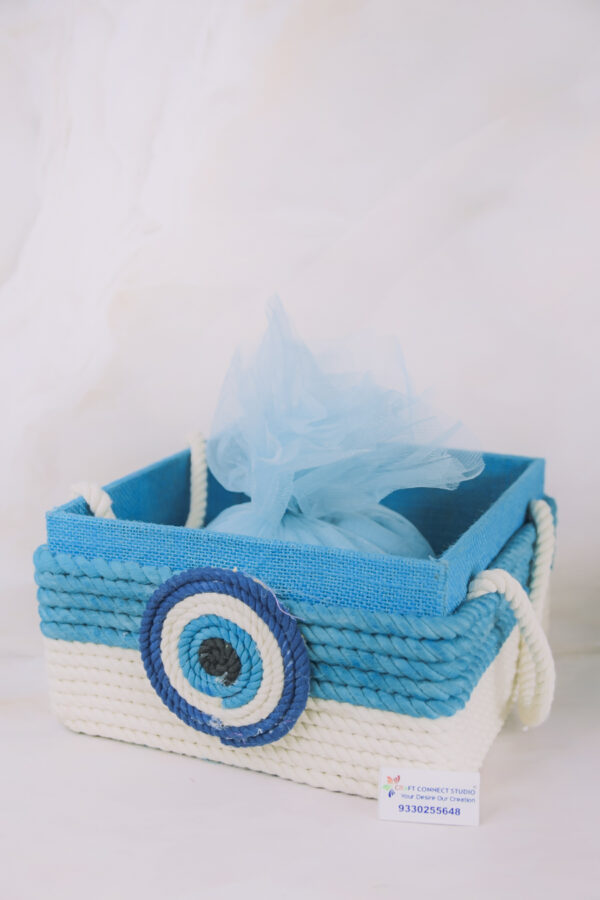 Cotton Rope Evil Eye Blue Basket - Image 3