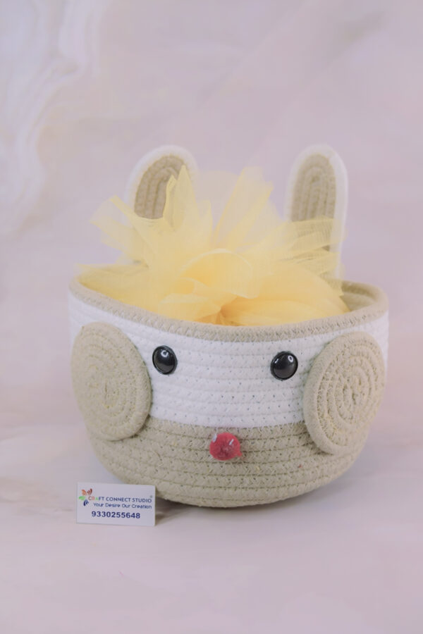 Beige Cotton Rope Basket with Face