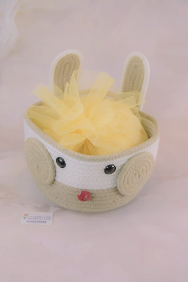 Beige Cotton Rope Basket with Face - Image 2