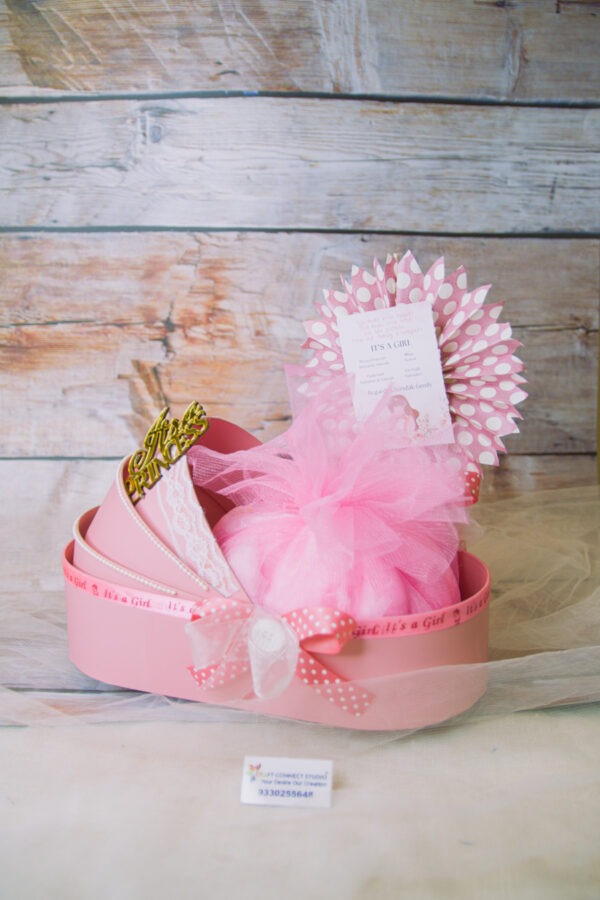 Baby Pink Cardboard Pram Hamper