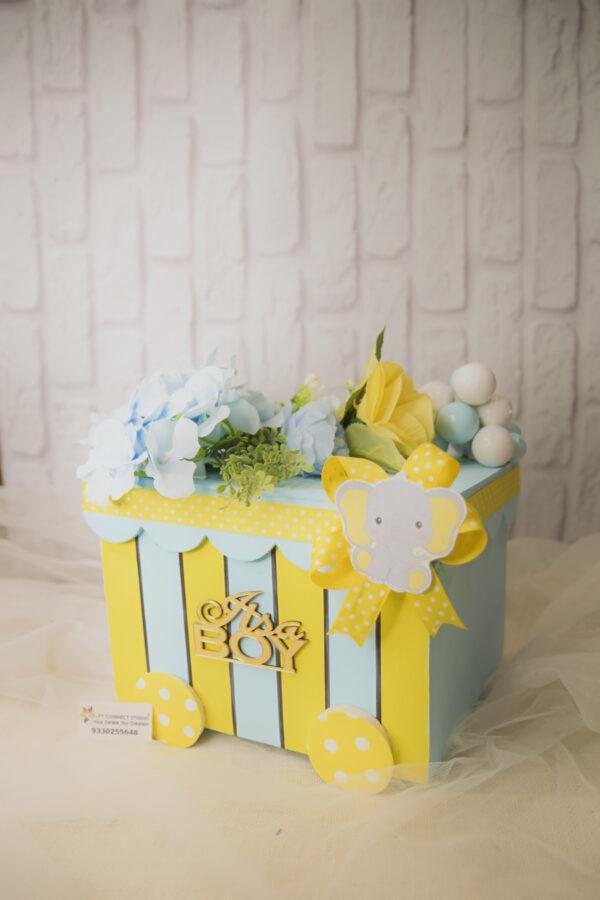 MDF Blue and Yellow Box with Wheels - Image 2