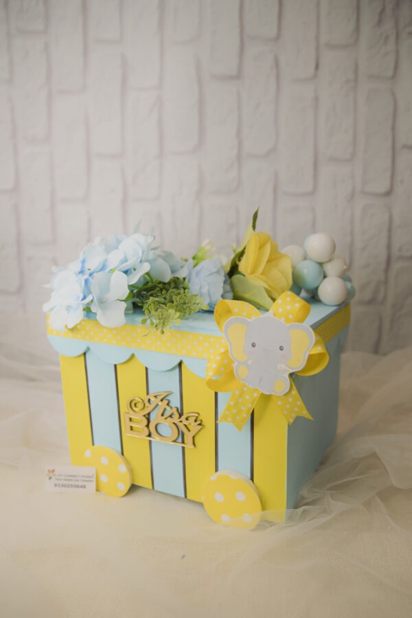 MDF Blue and Yellow Box with Wheels