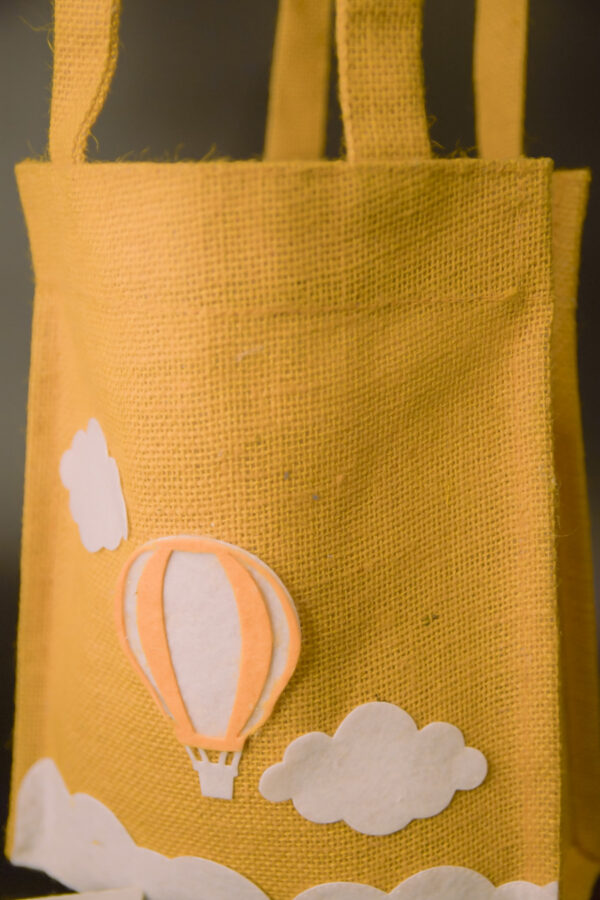 Yellow Jute Bag with Hot Air Balloon Theme - Image 3