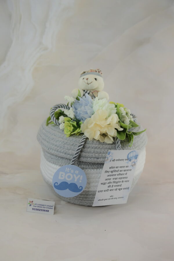 Grey Round Cotton Rope Baskets with Lid