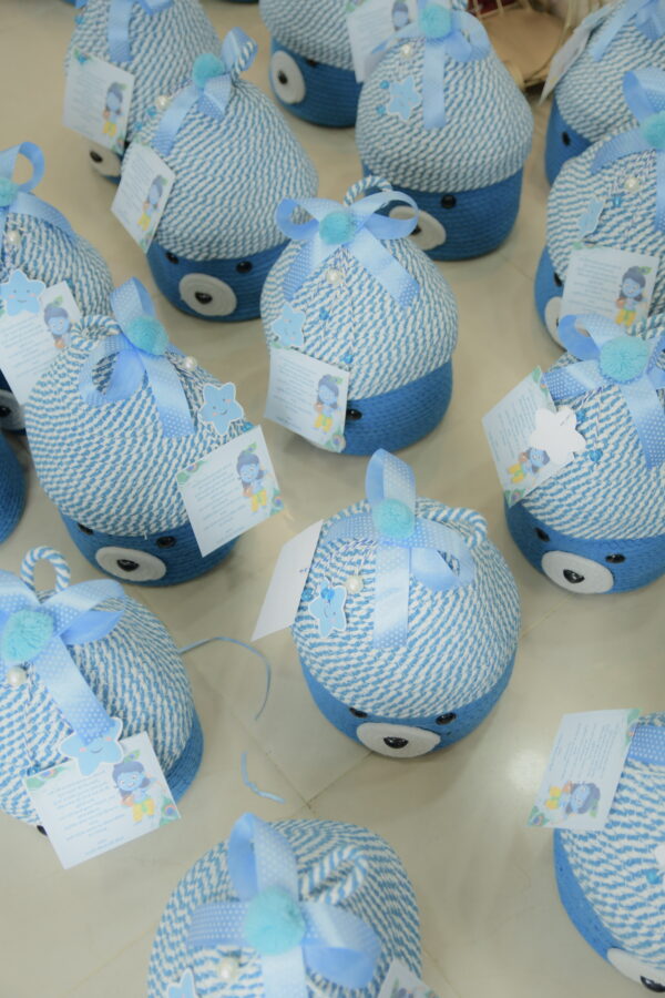 Blue Teddy Cotton Rope Baskets with Lid - Image 15