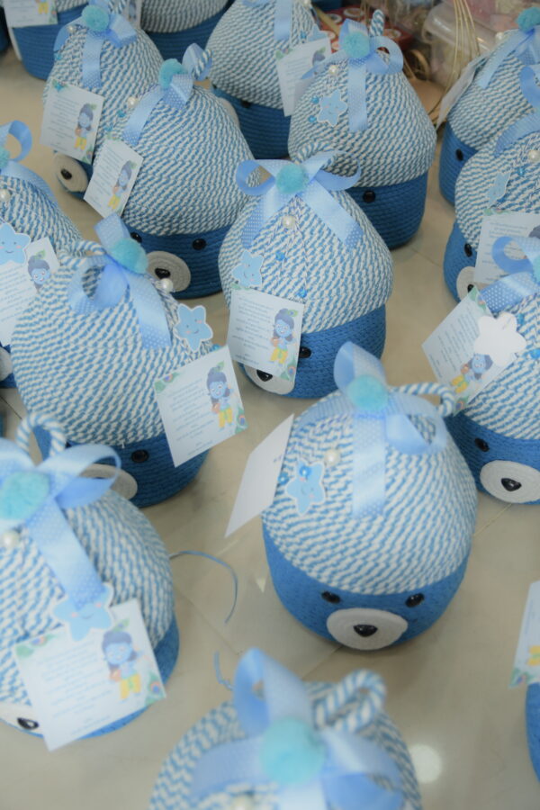 Blue Teddy Cotton Rope Baskets with Lid - Image 14