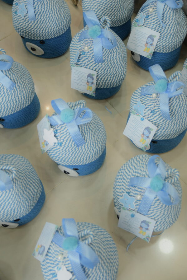 Blue Teddy Cotton Rope Baskets with Lid - Image 9