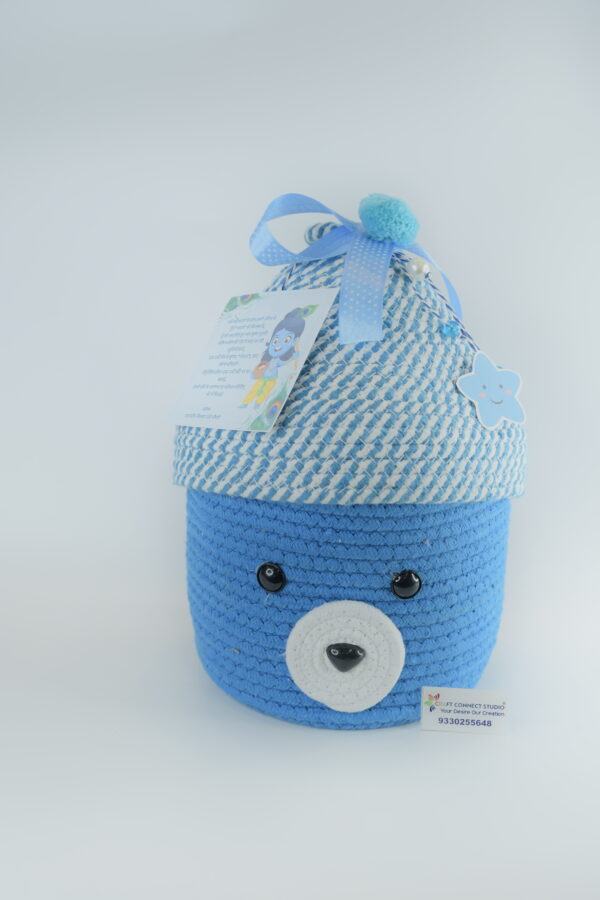 Blue Teddy Cotton Rope Baskets with Lid