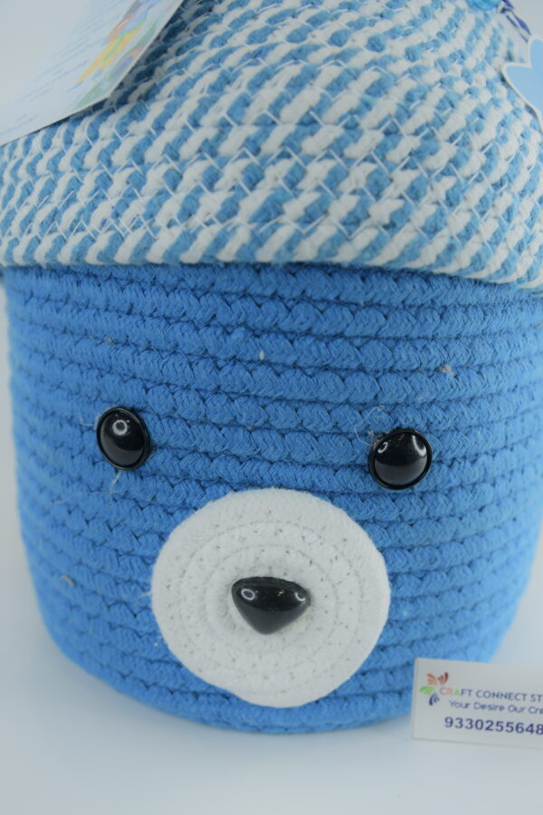 Blue Teddy Cotton Rope Baskets with Lid - Image 13