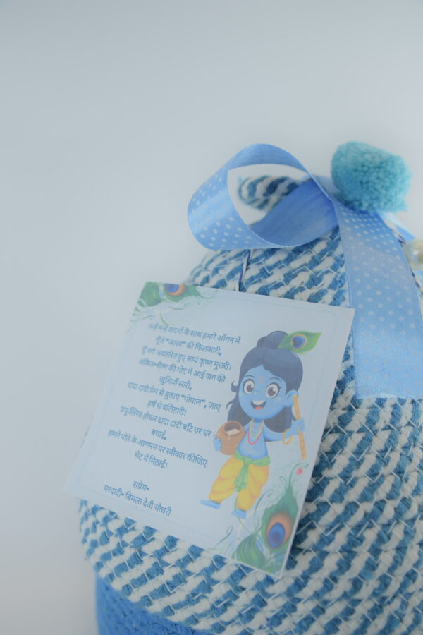 Blue Teddy Cotton Rope Baskets with Lid - Image 5