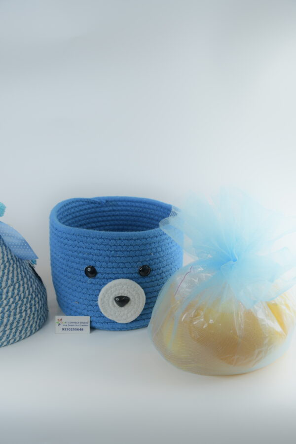 Blue Teddy Cotton Rope Baskets with Lid - Image 6