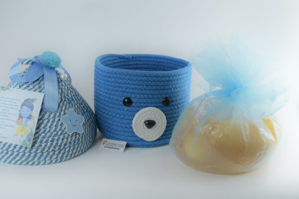 Blue Teddy Cotton Rope Baskets with Lid - Image 10