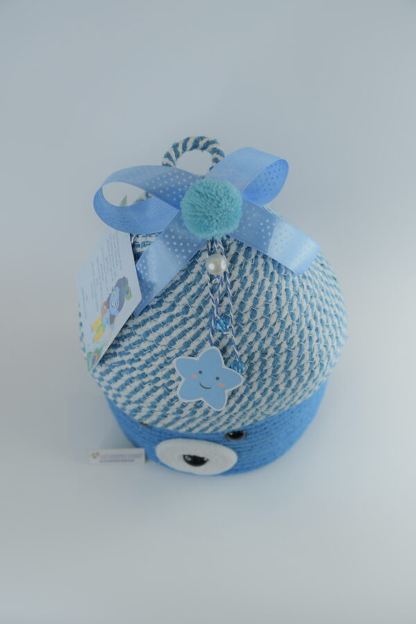 Blue Teddy Cotton Rope Baskets with Lid - Image 4