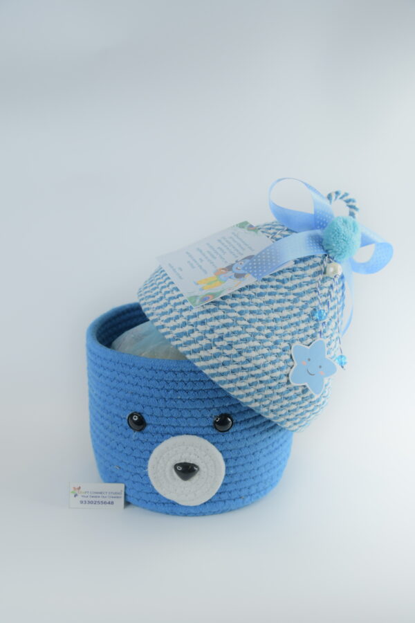 Blue Teddy Cotton Rope Baskets with Lid - Image 2