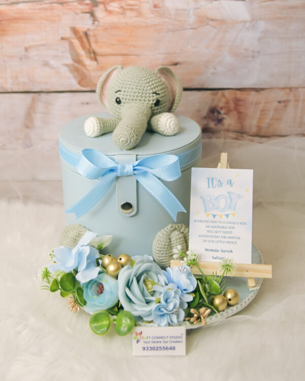 Baby Blue Leatherite Boxes on Crochet Elephant - Image 2