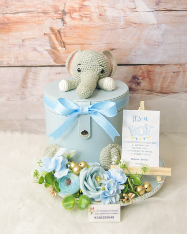 Baby Blue Leatherite Boxes on Crochet Elephant