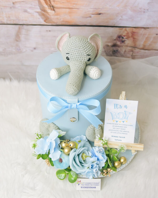 Baby Blue Leatherite Boxes on Crochet Elephant - Image 4